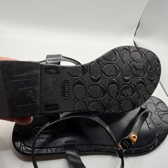 Coach Sandals Thong T-Strap Rubber Piccadilly Signature Logo Women Black Sz 8 - Picture 2 of 9